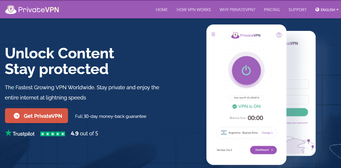 Screenshot PrivateVPN